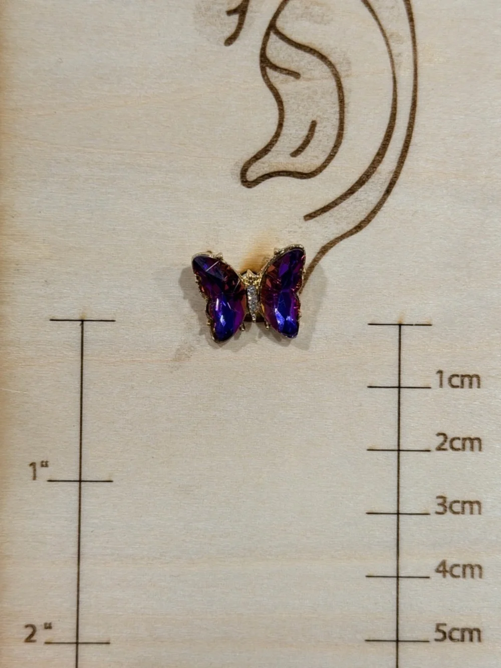 Gold Butterfly Stud Earrings with Purple Crystal Wings